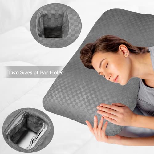  Wuronsa Ear Pillow With Ear Hole For CNH And Sore Ear Pain Ear Inflammation Pressure Sores, Ear Piercing Pillow For Side Sleepers Ear Guard Pillow|Support Earplugs For Sleep (Light Grey)
