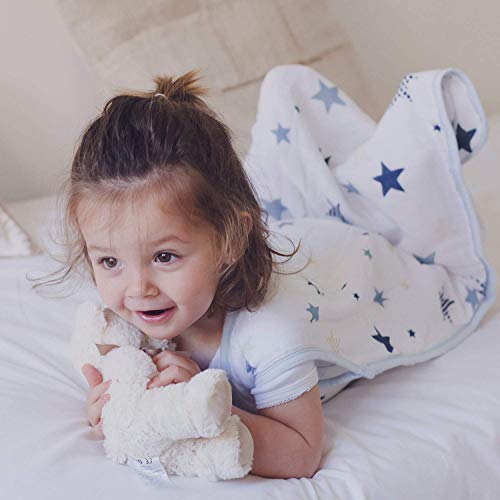  Molis & Co Toddler Sleeping Sack 2T, Breathable Muslin Baby Sleeping Bag 18-36 Months, 0.5 TOG Lightweight Unisex Toddler Wearable Blanket, Blue And Beige