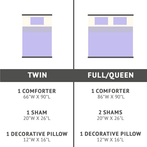  Mi Zone Rosalie Comforter Ultra-Soft Microlight Plush Metallic Printed Hearts Brushed Reverse Overfilled Down Alternative Hypoallergenic All Season Bedding-Set, Full/Queen, Purple/Silver, 4 Piece