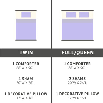  Mi Zone Rosalie Comforter Ultra-Soft Microlight Plush Metallic Printed Hearts Brushed Reverse Overfilled Down Alternative Hypoallergenic All Season Bedding-Set, Full/Queen, Purple/Silver, 4 Piece