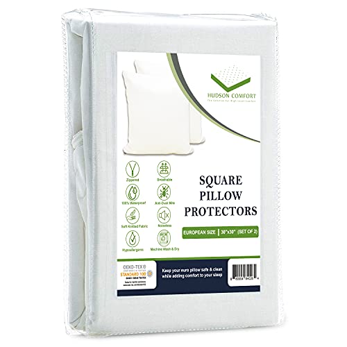  Udson Comfort 30x30 Pillow Protector - 100% Waterproof, Prevents Feathers From Popping, European Square Zippered Pillow Covers (2 Pack, 30x30 Inch)