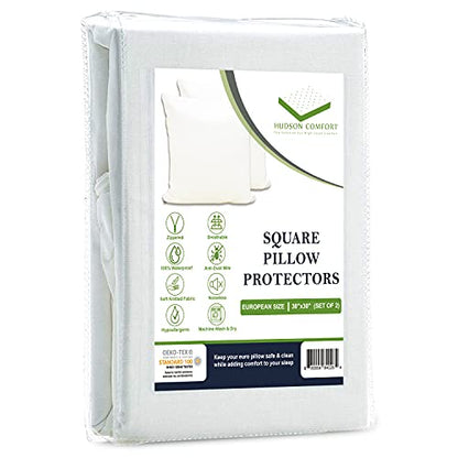  Udson Comfort 30x30 Pillow Protector - 100% Waterproof, Prevents Feathers From Popping, European Square Zippered Pillow Covers (2 Pack, 30x30 Inch)
