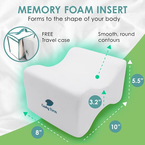  Cushy Form Knee Pillow For Side Sleepers - Standard Orthopedic Wedge Leg Pillow For Sleeping And Hip & Lower Back Pain - Contour Memory Foam Cushion For Pregnancy, Washable Cover & Travel Bag, White