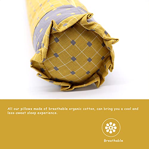  Edomi Buckwheat Neck Roll Pillow - Cervical Bolster Pillow Cylinder Lumbar Support Hard Round Side Sleeping Pillow For Shoulder Pain Buckwheat Hulls Fill (16x4 Inch, Yellow)