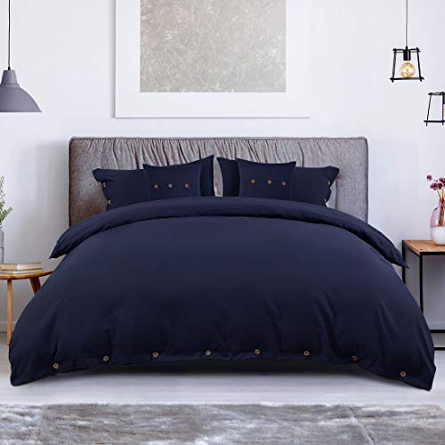  Duvet Cover Set,Bedding 5 Piece Set With Button Closure,110gsm Soft Microfiber Comforter Cover Set(1 Duvet Cover+2 Pillowcases+2 Throw Pillow Covers), Queen(90"X90") Navy Blue