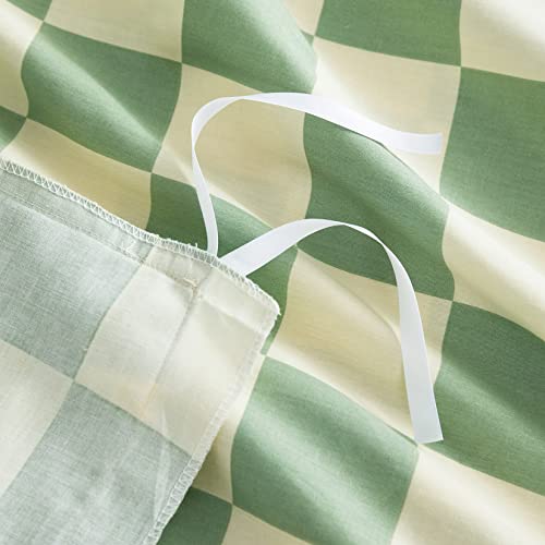  - Green And Light Yellow Checkered Duvet Cover Set, 100% Cotton Bedding, Buffalo Plaid Gingham Checkerboard Geometric Pattern, With Zipper Closure (3pcs, King Size)