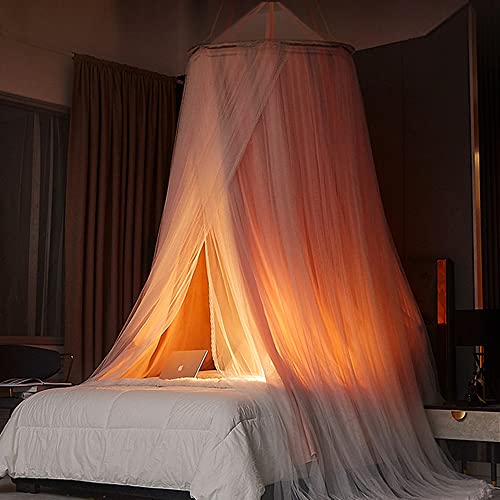  Bed Canopy For Girls & Adults, Round Dome Lace Princess Canopies Netting, Elegant Double Layer Bed Canopy Drapes For Decoration, Playing,Reading,Sleepping (Pink)