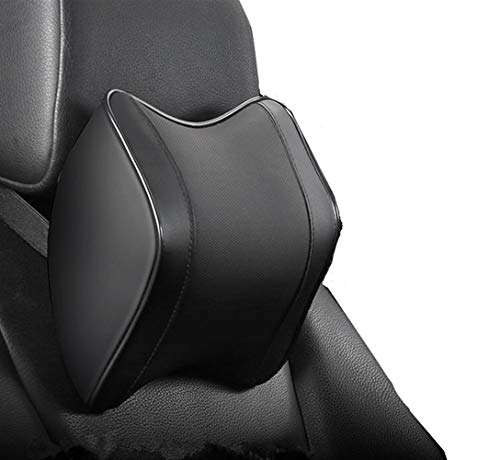  Ovyuzhen Car Neck Pillow, Car Neck Support Pillow For Relieving Neck Fatigue,100% Soft Memory Foam,Pu Leather,Ergonomic Design (Black, 1 Pcs)