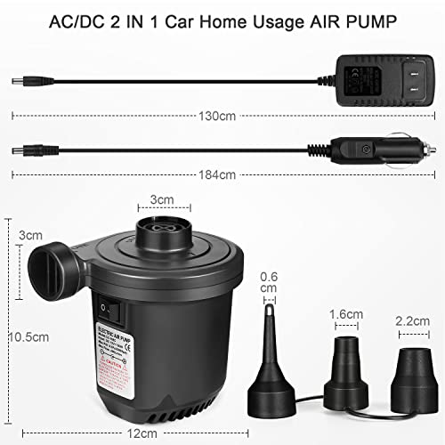  Air Pump For Inflatables, Portable Quick-Fill Electric Air Mattress Pump With 3 Nozzles, Inflator & Deflator Pumps For Outdoor Camping, Pool Floats, Inflatables Couch, Swimming Ring, 12V DC/110V AC