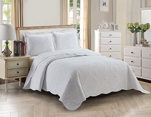  3pc King/Cal King Over Size Elegant Embossed Bedspread Set Light Weight Solid Beige New