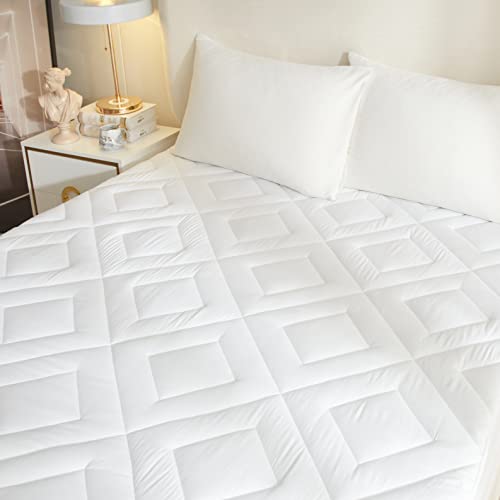  Win Mattress Pad Waterproof, 21" Deep Pocket Cooling Mattress Covers Fitted (39x75 Inches, White)