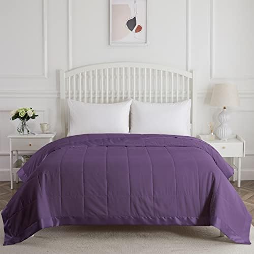  COMFLIVE Down Alternative Blanket With Satin Trim, Queen Size Blanket For Bed, Lightweight Blanket For All Seasons - Winter Summer Comfort Soft (Beige, Full/Queen)