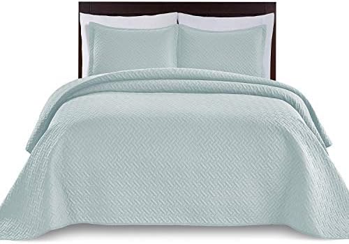  Bedding Oversize Lightweight 3 Piece Coverlet Set (Light Gray/Weaving, Queen)