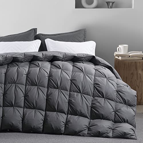  120x98 Palatial King Goose Feather And Down Comforter Duvet Insert Pinch Pleat Comforter-100% Cotton Cover-Fluffy And Soft For All Season Warmth-80 Oz