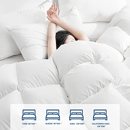  King Size Goose Down Comforter Feather, 100% Organic Cotton Cover, All Season Luxury Hotel Collection 750 Fill Power Fluffy Bedding Duvet Insert With Corner And Tabs(106"x90", White)