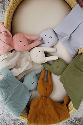  Marlowe & Co Organic Cotton Muslin Lovey Blanket, Organic Cotton Muslin Bunny Security Blanket (Natural Sand)