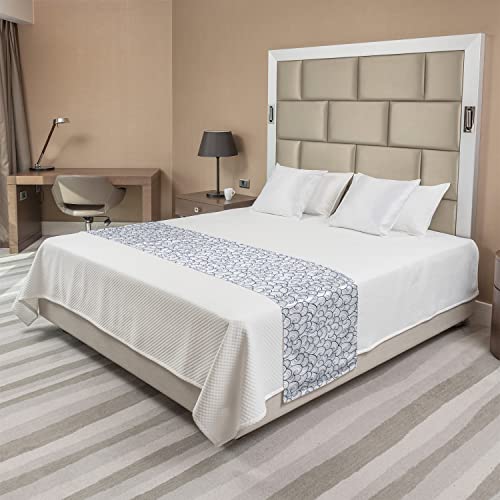  Lunarable Nautical Bed Runner, Sea Waves Abstract Swirls Spirals Stream Stormy Weather River Illustration, Decorative Accent Bedding Scarf For Hotels Homes And Guestrooms, King, Pale Blue