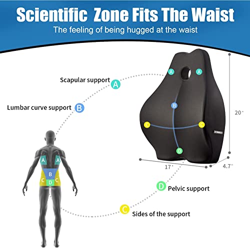  Okayday Ergonomic Lumbar Support Pillow For Office Chair Car Seat Orthopedic Memory Foam Back Cushion With Breathable Mesh Cover, Relieve Back Pain & Improve Posture, Spinal Alignment (Black)