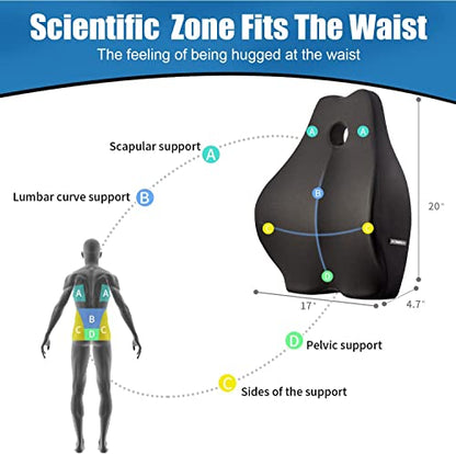  Okayday Ergonomic Lumbar Support Pillow For Office Chair Car Seat Orthopedic Memory Foam Back Cushion With Breathable Mesh Cover, Relieve Back Pain & Improve Posture, Spinal Alignment (Black)