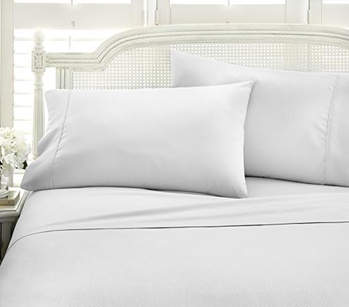  Ienjoy Home Hotel Collection Embossed Chevron 4 Piece Sheet Set, Queen, Ivory (BLL-CHEV-Queen-Ivory)
