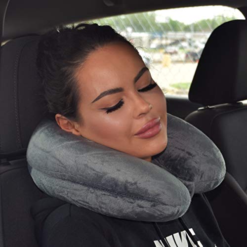  Wolf Essentials Adult Cozy Soft Microfiber Neck Pillow, Compact, Perfect For Plane Or Car Travel, Charcoal