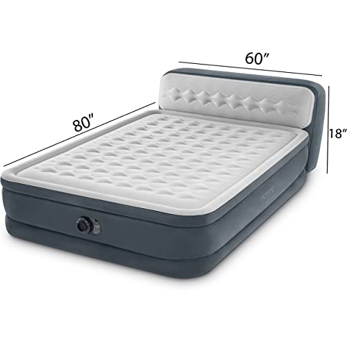  Intex Queen Air Mattress With Headboard And Built In Pump - 18" Easy Inflatable Mattress Air Bed, Dura-Beam Deluxe Ultra Plush Blow Up Mattress, Inflatable Pillow For Camping, Travel And Home Included