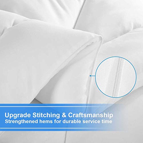  TEKAMON All Season Queen Comforter Winter Warm Summer Soft Quilted Down Alternative Duvet Insert Corner Tabs, Machine Washable Fluffy Reversible Collection For Hotel, Snow White