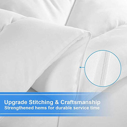  TEKAMON All Season Queen Comforter Winter Warm Summer Soft Quilted Down Alternative Duvet Insert Corner Tabs, Machine Washable Fluffy Reversible Collection For Hotel, Snow White