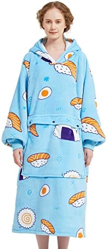  NOUKOW Wearable Blanket Hoodie Oversized Sherpa Blanket Sweatshirt Flannel Sweater Blanket With Large Pocket