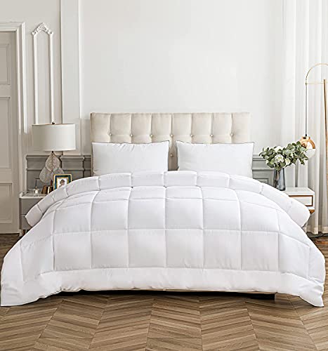  Down Alternative Comforter Queen Size, Ultra Soft Duvet Insert With Corner Tabs, Fluffy Warm All Season Quilted Soft Reversible Hotel Collection, White
