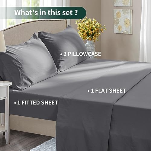  CHUN YI Bed Sheets Queen Size, 4 Piece Sheet Set, Fitted Sheet And Pillowcase Set, Queen Sheets Deep Pocket, Super Soft Breathable Cooling Sheets Hotel Luxury Sheets Easy Care (Grey)