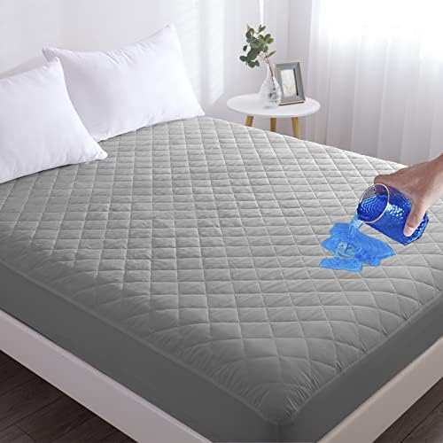  Waterproof Mattress Pad, Queen Size Quilted Fitted Mattress Pad, 100% Waterproof Breathable Soft Mattress Protector Stretches Up To 8-18 Inches, Cooling Mattress Topper For Queen Size Bed