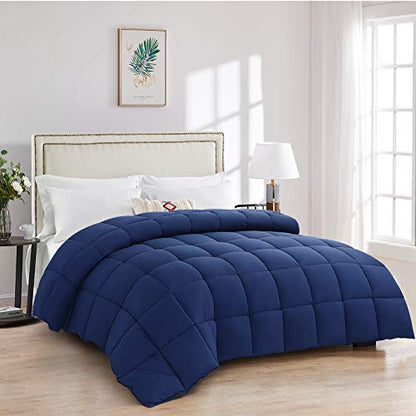  EDILLY All Season Twin Size Comforter For College Girls/Boys Soft Quilted Down Alternative Comforter Reversible Duvet Insert With Corner Tabs,Fluffy,64 By 88 Inches,Navy Blue