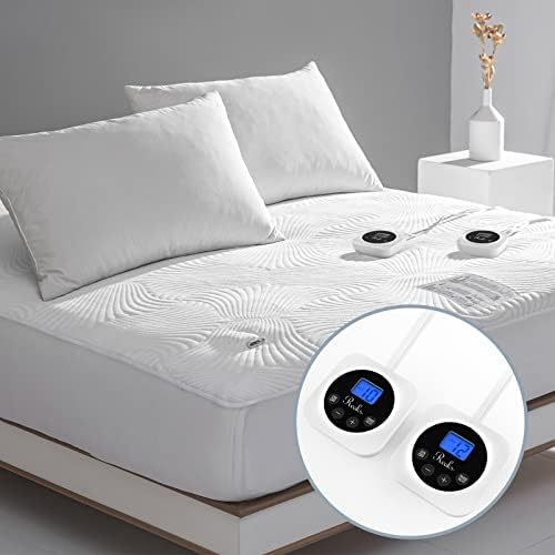  King Size Electric Zoned Heated Mattress Pad Cover Dual Control,Heating Blanket With Timer,Adjustable 1-12 Hours Auto Shut Off, 10 Heat Settings