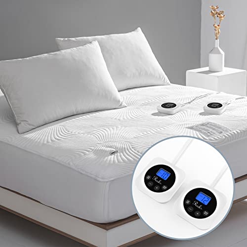  King Size Electric Zoned Heated Mattress Pad Cover Dual Control,Heating Blanket With Timer,Adjustable 1-12 Hours Auto Shut Off, 10 Heat Settings
