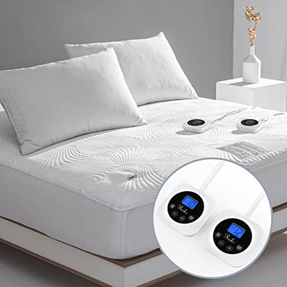  King Size Electric Zoned Heated Mattress Pad Cover Dual Control,Heating Blanket With Timer,Adjustable 1-12 Hours Auto Shut Off, 10 Heat Settings