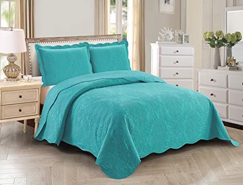  3pc King/Cal King Over Size Elegant Embossed Bedspread Set Light Weight Solid Beige New