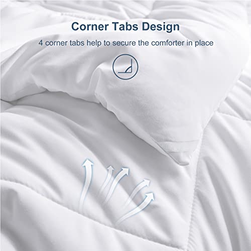  CozyLux Queen Size Bedding Comforter Duvet Insert - Quilted White Comforters With Corner Tabs, 1800 Series Soft Siliconized Fiberfill All Season Down Alternative Bed Comforter - Box Stitched