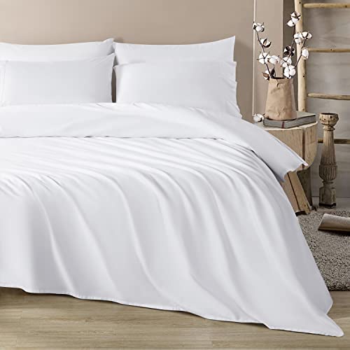  SONORO KATE 1200 Thread Count Cotton Sheets, Luxury 100% Egyptian Cotton Queen Size Sheets, Extra Soft Bed Sheets Sateen Weave With 16" Elasticized Deep Pocket - 4 Piece(Queen,White)