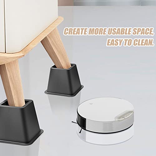  USION Bed Risers 4 Inch, Set Of 6 Bed Lifts Risers Up To 3300 Lbs,Square Risers Blocks For Sofa,Table,Couch,Chair Or Desk,Dorm Room(Black)
