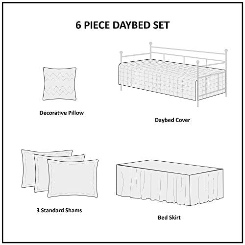  Madison Park Daybed Cover Set - Trendy Design, All Season Luxury Bedding With Bedskirt, Matching Shams, Decorative Pillow, Floral Medallion Quilted Blue 75"x39" 6 Piece