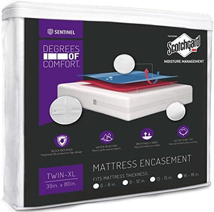  Queen Size Mattress Encasement Bed Bug Proof, Cover 9-12" Deep Bed, 3M Scotchgard