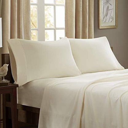  Peak Performance 3M Scotchgard Micro Fleece Bed Sheet Set Wrinkle And Stain Resistant, Soft Plush Sheets With 14" Deep Pocket, Cold Season Cozy Bedding-Set, Matching Pillow Case, Queen, Grey, 4 Piece