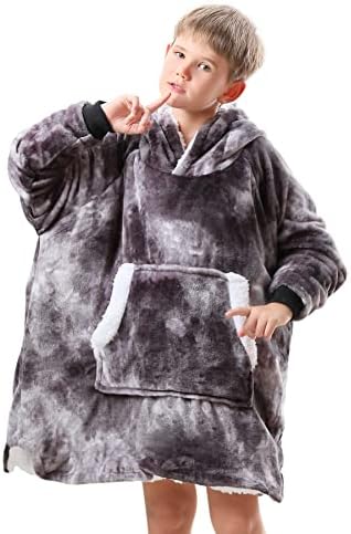  Uttermara Wearable Blanket Hoodie, Zipper Oversized Hoodie Blanket For Kids, Sherpa Hooded Blanket With Hood, Pocket & Sleeve, One Size Fits All, Stars Print Glow In The Dark