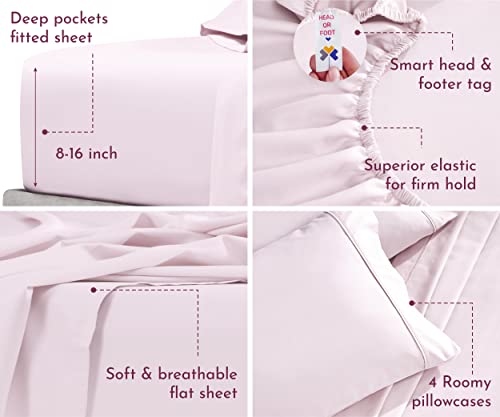  King Size Pink Sheet Set - 6 Piece Set, Ultra Soft 100% Cotton Sheets, 400 Thread Count Luxury Sateen Weave, Deep Pocket Bedsheets, Includes 4 Pillowcases (King, Pink)