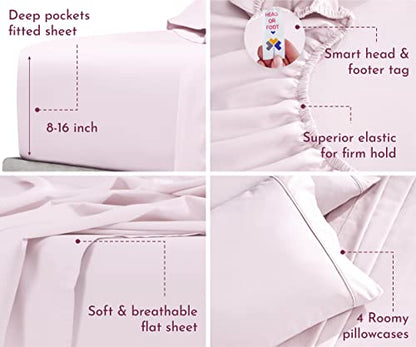  King Size Pink Sheet Set - 6 Piece Set, Ultra Soft 100% Cotton Sheets, 400 Thread Count Luxury Sateen Weave, Deep Pocket Bedsheets, Includes 4 Pillowcases (King, Pink)