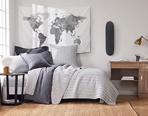  Levtex Home - Tobago Stripe Charcoal - Quilted Charcoal And White Shams Set Of Two (26 X 26 In.) - Pin Stripe - Cotton Fabric