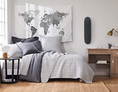  Levtex Home - Tobago Stripe Charcoal - Quilted Charcoal And White Shams Set Of Two (26 X 26 In.) - Pin Stripe - Cotton Fabric