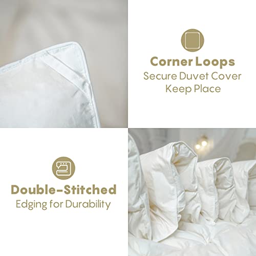  Luxurious Goose Down Feather Comforter Queen Size For All-Season, 750 Fill Power Down Feather Duvet Insert, 100% Cotton Shell, Soft Hotel Collection Down Insert Comforter (90''x90'', White)
