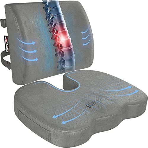  FORTEM Chair Cushion/Seat Cushion For Office, Lumbar Support For Chair, Car, Back Support Memory Foam Pillow Washable Cover (Black, Velour)